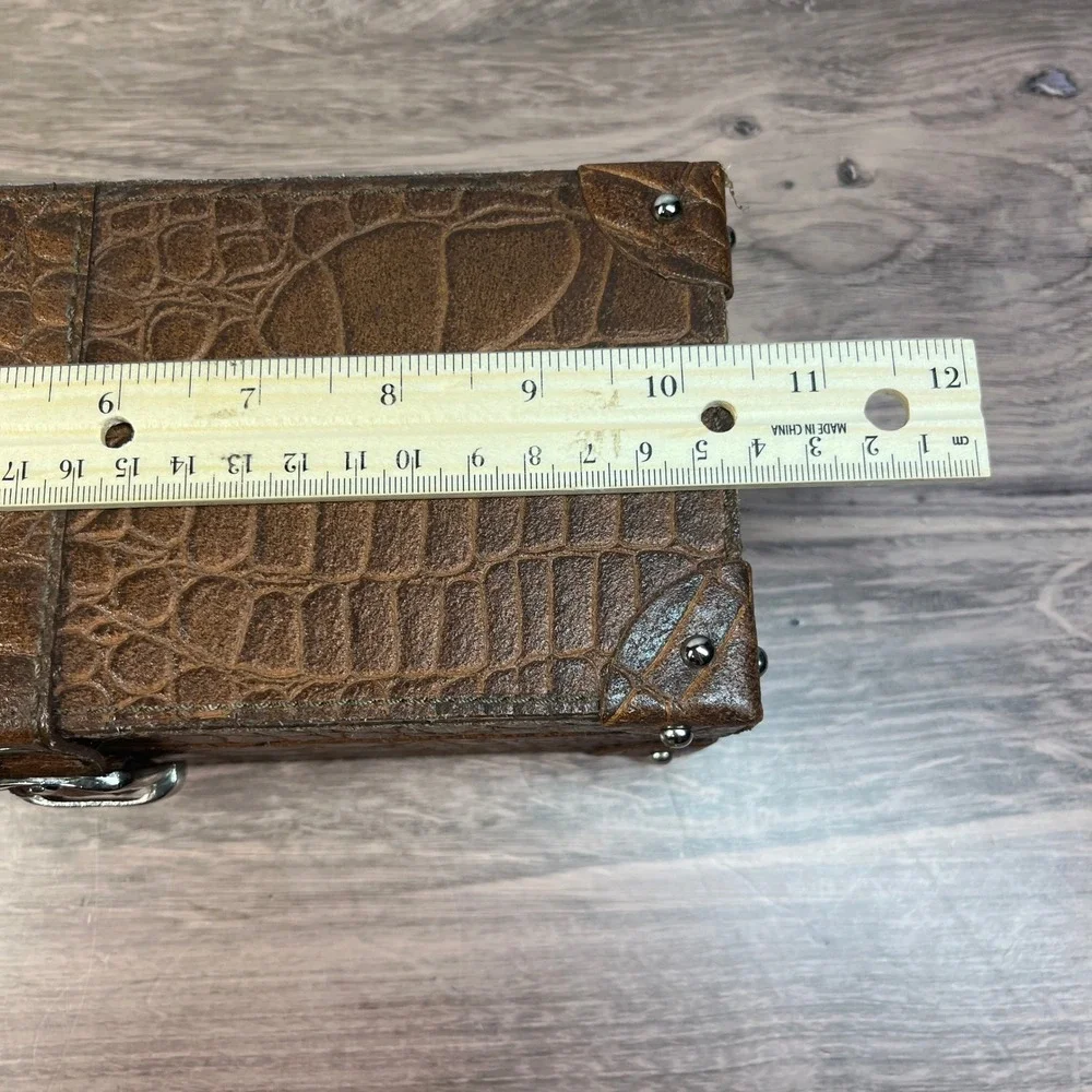 Watch Box Brown Faux Croc Embossed 4-Slot Travel Accessory Case Organizer